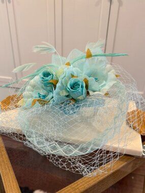 Handmade Floral Feathered Fascinator Headband with Veil - Derby / Wedding / Tea